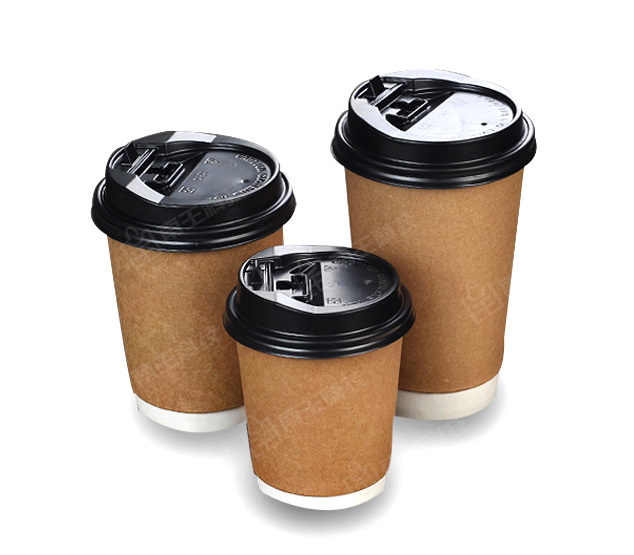 雙層中空杯——牛皮紙雙層隔熱奶茶杯打包外帶杯配蓋子